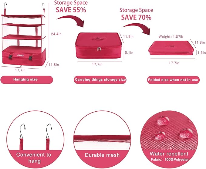 TABITORA Portable Hanging Travel Shelves Bag Packing Cube Organizer Suitcase Storage Large Capacity