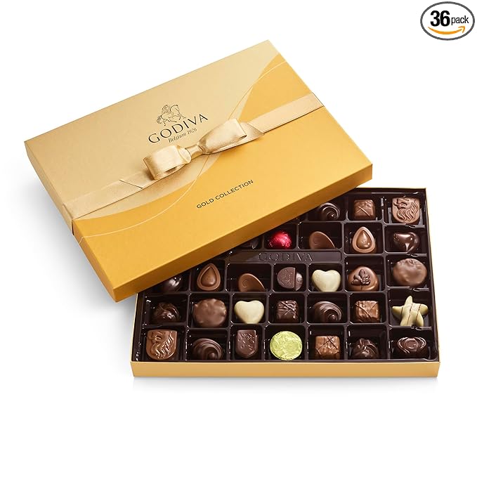 Godiva Assorted Chocolate Gift Box- Milk, White and Dark Chocolate with Caramel and Nuts, Gourmet Chocolate Candy Gift Basket for Graduation, Congratulations, Birthday and Anniversary, Gold Ribbon, 36-Piece