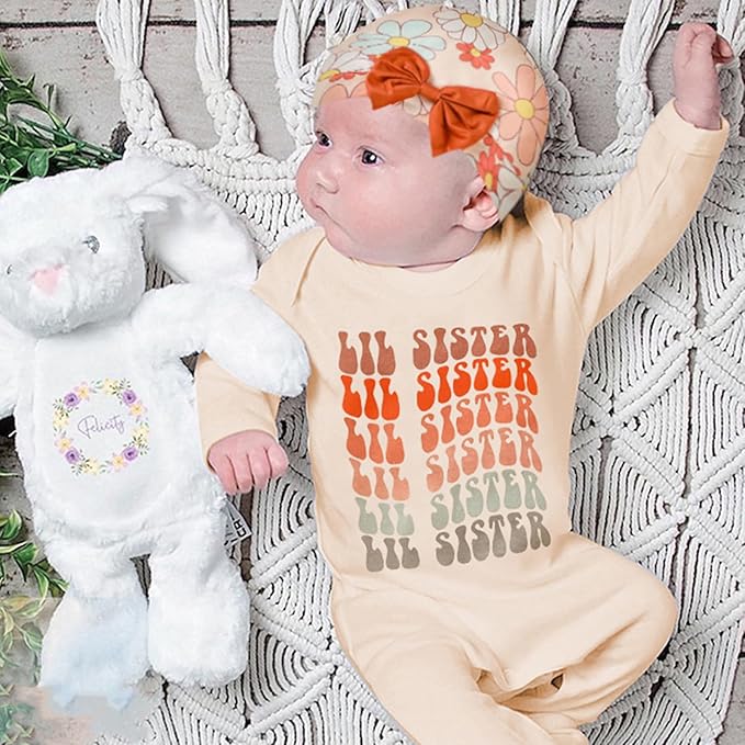 Sinhoon Newborn Baby Girl Romper Infant Letter Print Bodysuit Jumpsuit+Hat+Gloves+Socks 4Pcs Coming Home Clothes Outfit