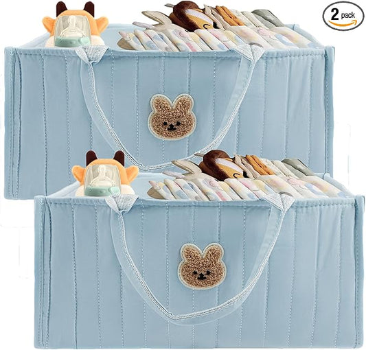 2 Pack Baby Diaper Caddy Organizer Large Capacity Baby Diaper Caddy Basket Portable with Handles Multifunctional Diaper Basket with Removable Divider Diaper Storage Present for Baby Shower