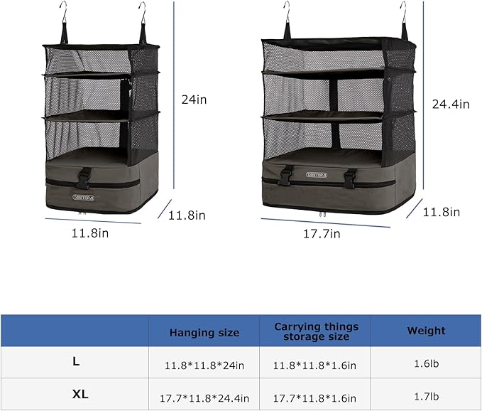 TABITORA Portable Hanging Travel Shelves Bag Packing Cube Organizer Suitcase Storage Large Capacity (Taupe L)