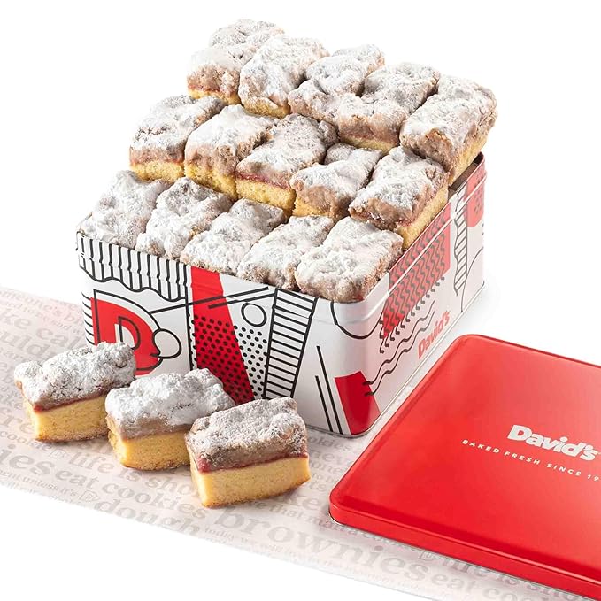 David's Cookies Fresh Baked Gourmet Crumb Cake Food Gift Basket - Gourmet Crumb Cake Assortment With Original Butter, Raspberry Gift Basket - Ideal Gift for Corporate Birthday Fathers Mothers Day Get Well and Other Special Occasions - 2 lb (14 pcs)