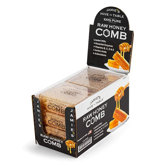 Jamie's Hive To Table 100% Raw Honeycomb, 72 Oz (Pack of 6) – All-Natural Pure Georgia Honeycomb – Fresh Georgia Honeycomb with Bee Pollen and Propolis, No Additives or Preservatives, Non-GMO