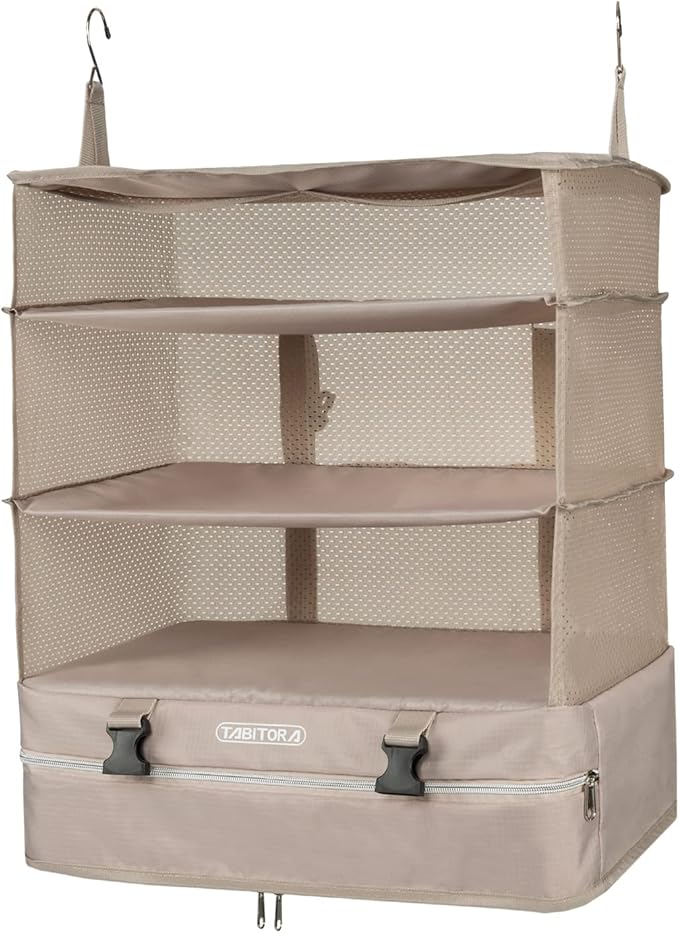 TABITORA Portable Hanging Travel Shelves Bag Packing Cube Organizer Suitcase Storage Large Capacity (Beige XL)…