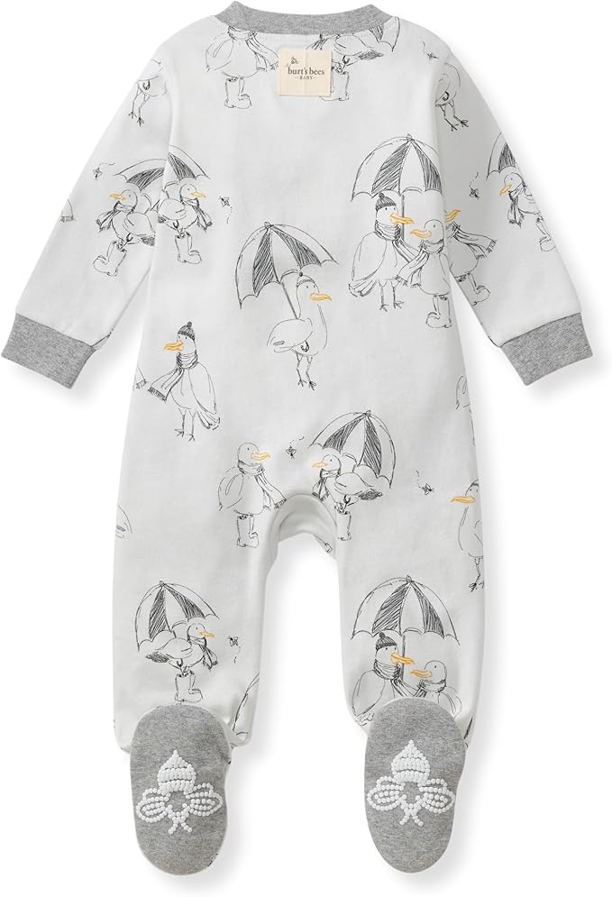 Burt's Bees Baby Baby Girls Pajamas, Zip Front Non-Slip Footed Sleeper Pjs, 100% Organic Cotton