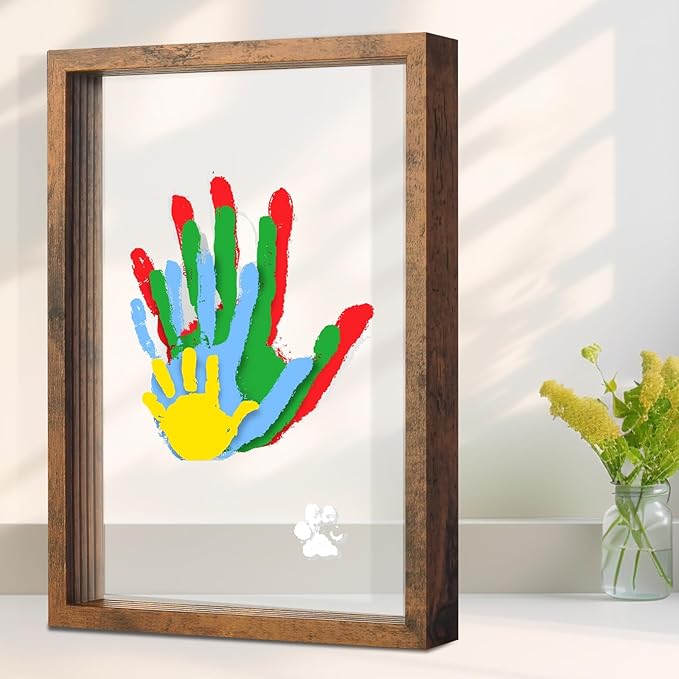 Family Handprint Kit, DIY Craft Keepsake Frame, Personalized Hand Print Ornament, Home Decor,Family Gifts for New Parents, Grandparents, Father's Day, Mother's Day, Anniversary, Christmas (Brown)