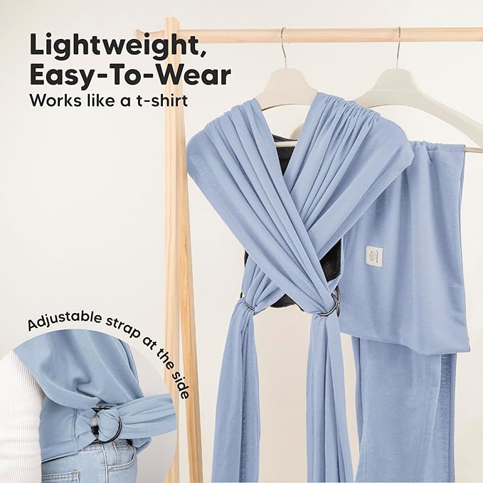 KeaBabies Baby Wrap Carrier Ring Sling - Easy to Wear, Adjustable D-Lite Baby Carrier Newborn to Toddler, Infant Carrying Shirt, Hands Free Bonding, Breathable Fabric Wearing Wrap (Powder Blue)