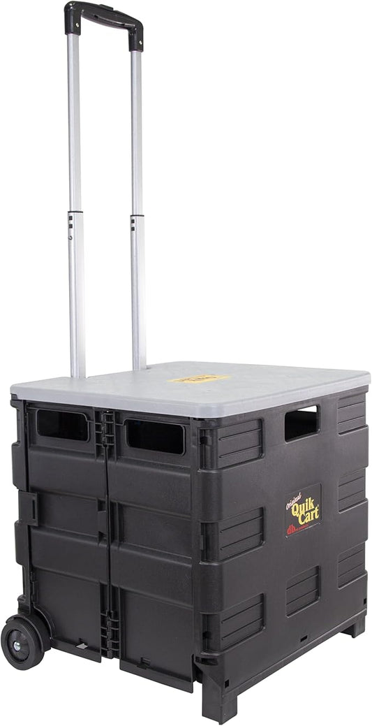 dbest products Quik Cart Collapsible Rolling Crate on Wheels for Teachers Tote Basket 80 lbs Capacity, Made from Heavy Duty Plastic and Used as a Seat, Grey