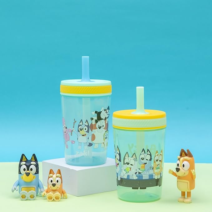 Zak Designs Bluey Kelso Toddler Cups For Travel or At Home, 15oz 2-Pack Durable Plastic Sippy Cups With Leak-Proof Design is Perfect For Kids (Bluey & Friends)