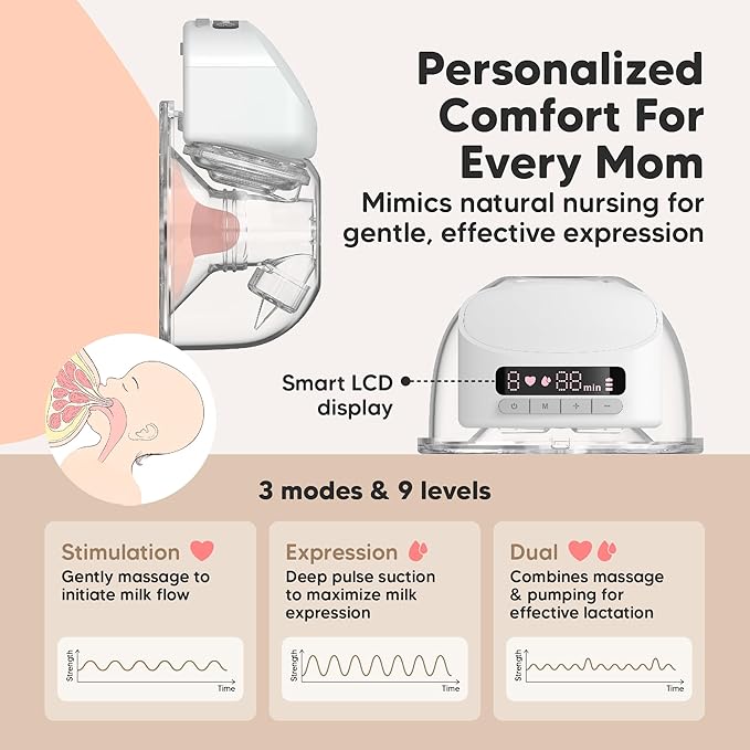 KeaBabies Hands Free Breast Pump Wearable, Portable - With Full Set Soft Silicone Flange Inserts, 3 Modes & 9 Strong Suction Levels, Pulse S10 Pro Quiet Double Electric Breastfeeding Pumps, 2-PK (Zen)