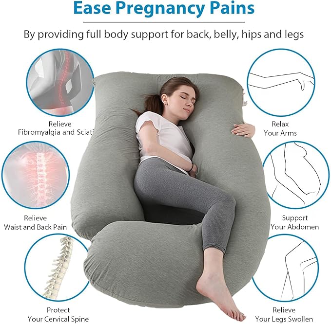 Pregnancy Pillow J-Shaped Full Body Pillow, 59 inch Cool Fabric Easy to Remove and Wash, Support Pregnant Women's Backs Legs and HIPS, Improve Sleep,Pregnancy Pillow for Women ，Pea Green