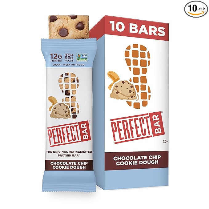 Perfect Bar, Chocolate Chip Cookie Dough Protein Bar, Gluten Free, Soy Free, Non GMO, No Sugar Alcohols, 2.2 Ounce Bar, 10 Count