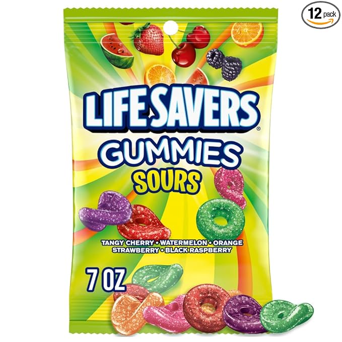 LIFE SAVERS Sour Gummy Candy Pack, Individually Wrapped Candy Bulk, Variety Flavors Box, 12 Bags of Sour Gummies