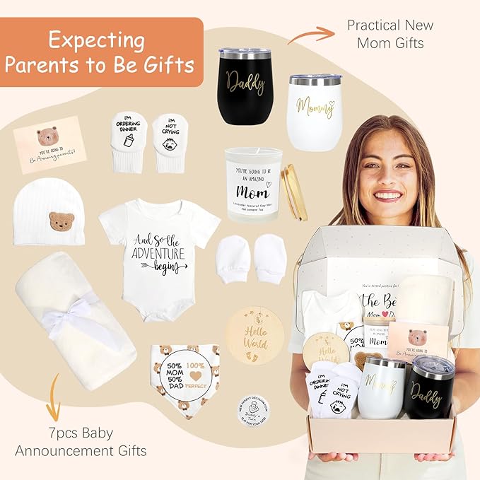 New Mom Gifts for Women, Luxury Pregnancy Gifts for New Parents Gender Reveal Gifts Baby Gift Sets with Mom and Dad Tumbler Baby Essentials for First Time Moms, Expecting Parents to Be, Baby Shower…
