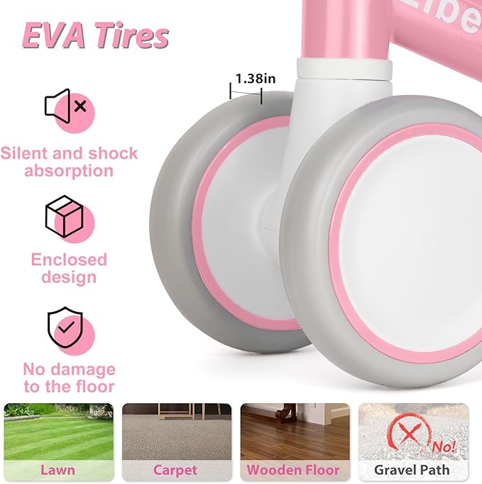 Liberry Baby Balance Bike for 1 Year Old Girls, 4 Wheels Toddler Balance Bike with Adjustable Seat, 12-24 Months Infant's First Birthday Gift (Pink)