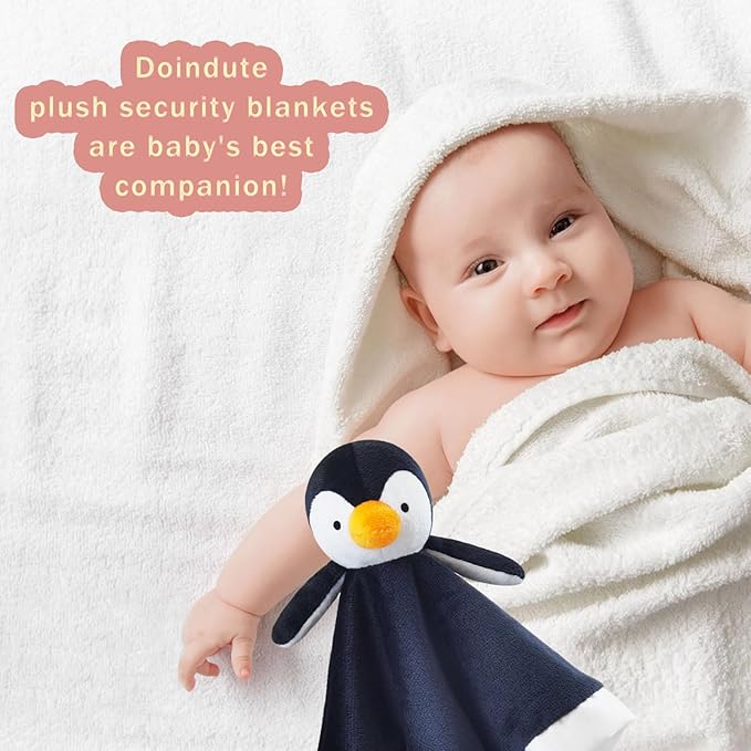 Baby Black Penguin Soft Stuffed Animal Security Blanket, Plush Penguin Character Lovey Blanket, Baby Shower/Nursery Gift, Newborn Infant Toddler Snuggle Blankie for Boys Girls, 13 Inches