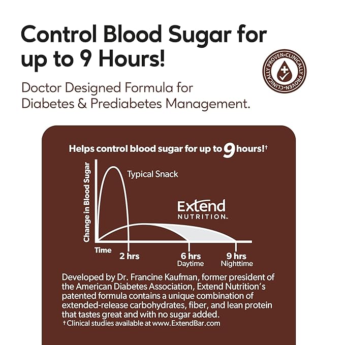 Extend Sugar Free Protein Bars, Perfect Diabetic Snacks, High Protein and Fiber, Hunger Control & Steady Energy, Low Carb, Keto Friendly (12 Count, Chocolate Peanut Butter)