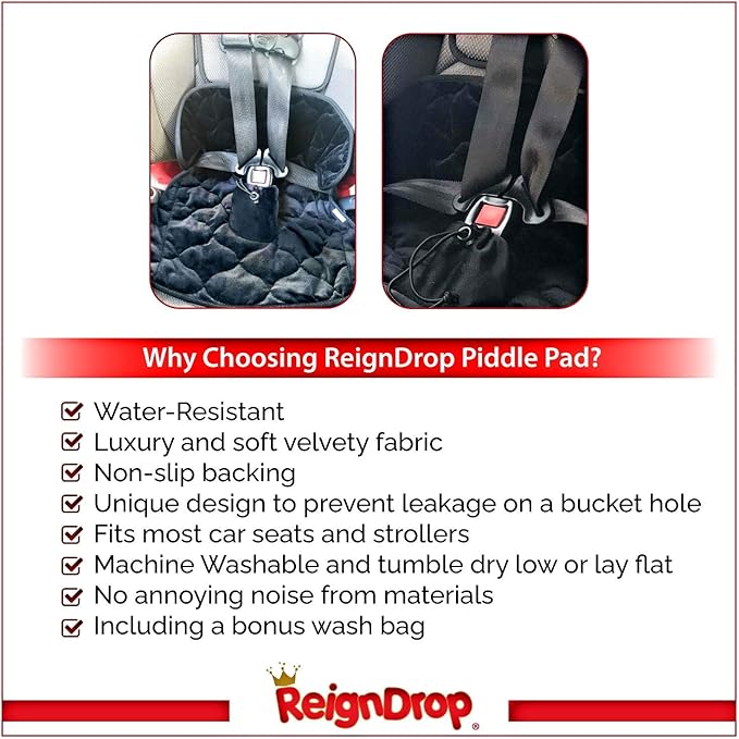 ReignDrop Piddle Pad Car Seat Protector for Toddler and Baby Potty Training – Waterproof Car Seat Pee Pad – Reusable Liner – Soft Velvet Exterior – Non-Slip Back – with Wash Bag – Machine Washable