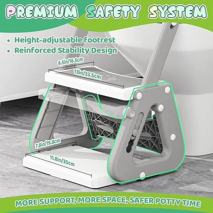 Potty Training Seat, Upgrade 2 in 1 Potty Training Toilet with Step Stool Foldable Toddler Toilet Seat for Kids Boys Girls Toddler Potty with Splash Guard Anti-Slip Pad Adjustable Ladder & Seat Height