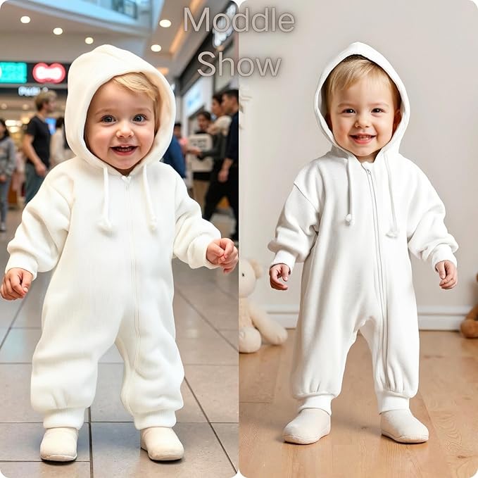 Unutiylo Unisex Baby Boys Girls Long Sleeve Infant Baby Zipper Hooded Jumpsuits Romper Loose Outfit Clothes