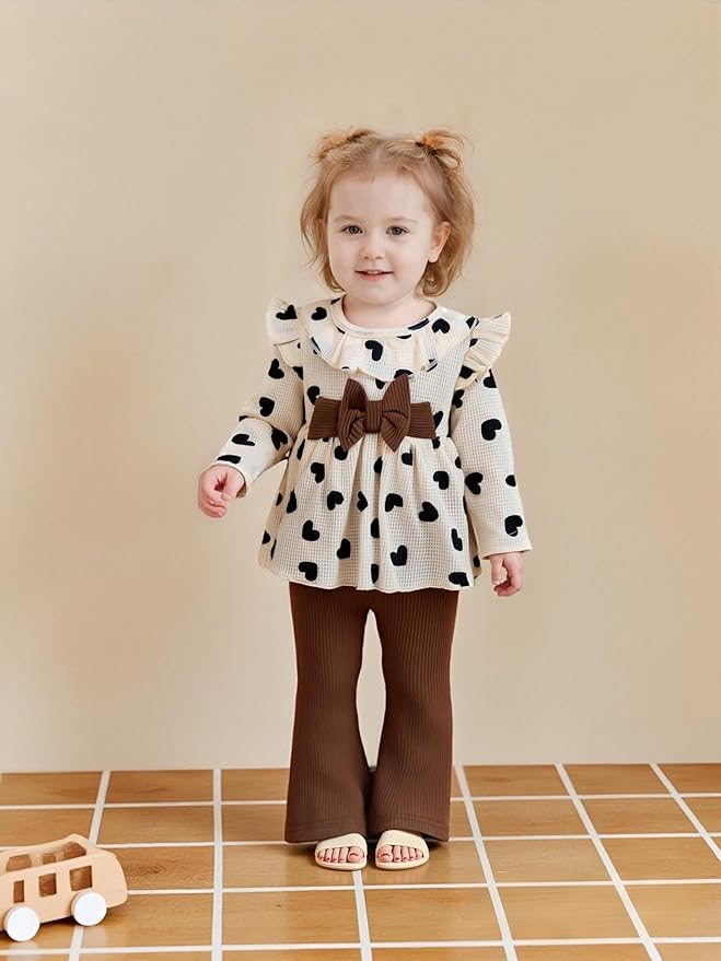 Renotemy Preemie Newborn Baby Girl Clothes Infant Romper Fall Winter Outfits Gifts for Girls Cute Bell Bottoms Pant Sets