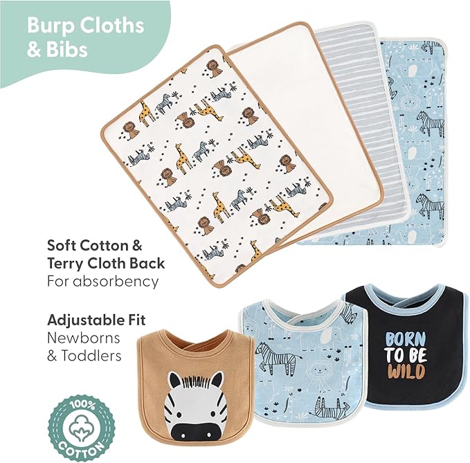 The Peanutshell Baby Layette Gift Set for Boys or Girls - Unisex Newborn Gift Sets, Baby Clothes & Essentials, Safari