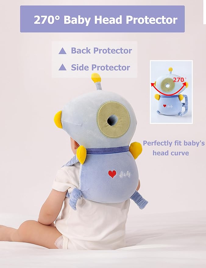 JunNeng Baby Head Protector Backpack Memory Foam, 3-Sided Fall Head Safety Protection, Blue Astronaut