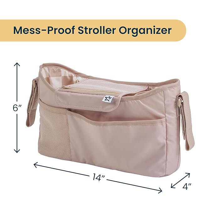 Tiny Twinkle Universal Stroller Organizer with Adjustable Strap - Waterproof Stroller Caddy Fits Baby Jogger,Nuna,Graco,Donna and Bugaboo Strollers（Beige Checkers）