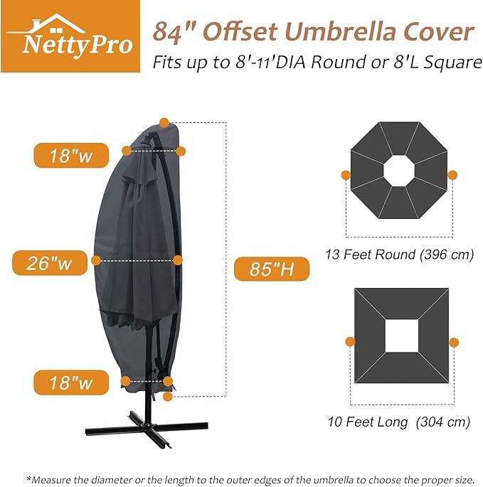 NettyPro Patio Umbrella Cover Outdoor Waterproof Cantilever Parasol Banana Umbrella Cover Fits 10ft to 11ft, Black
