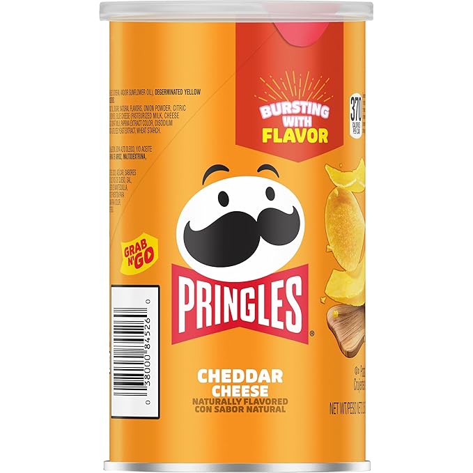 Pringles Potato Crisps Chips, Lunch Snacks, Office and Kids Snacks, Grab N' Go, Cheddar Cheese (12 Cans)
