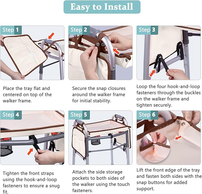 BAGSFY Walker Tray with Cup Holder & 2 Side Pockets, Folding Walker Table for Seniors | Sturdy, Easy-Clean Tray with PEVA Surface | Universal Fit for Standard Walkers, Walker Accessory for Elderly