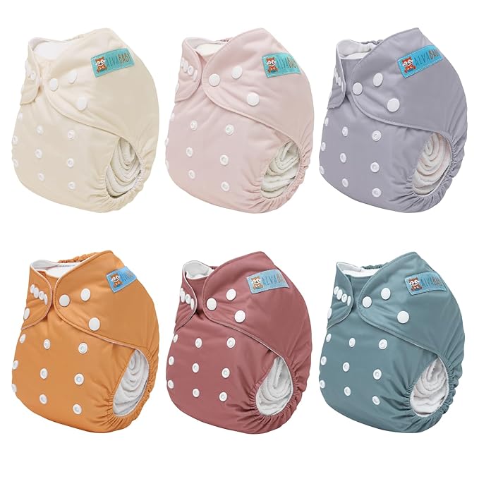 ALVABABY Baby Cloth Diaper 6 Pack with 12 Inserts One Size Cloth Diaper Covers Adjustable Washable Reusable for Baby Girls and Boys 6BM109