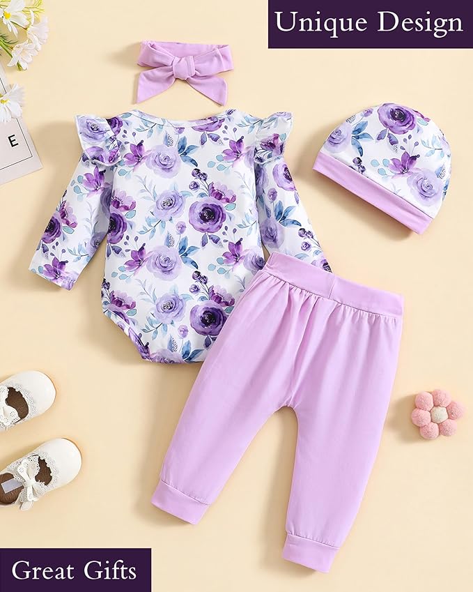 Baby Girl Clothes Newborn Infant Outfits Cute Summer Clothes Spring Romper Set+Hat+Headband
