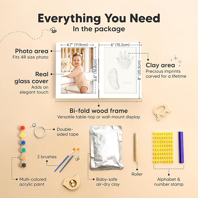 Personalized Baby Hand and Footprint Kit, Quick Dry Clay - Newborn Keepsake Feet and Handprint Kit, Nursery Picture Frame, New Mom Gifts for Baby Showers & Registry (Alpine White)