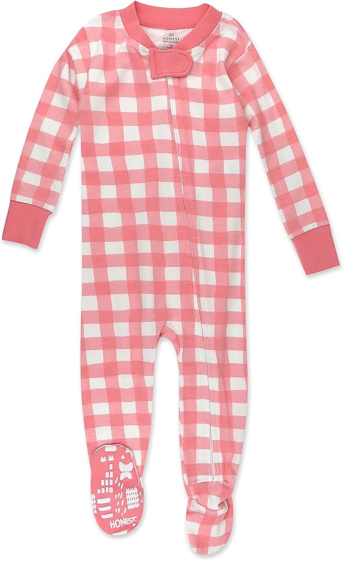 HonestBaby Non-Slip Footed Pajamas One-Piece Sleeper Zip-Front Pjs 100% Organic Cotton for Baby Girls