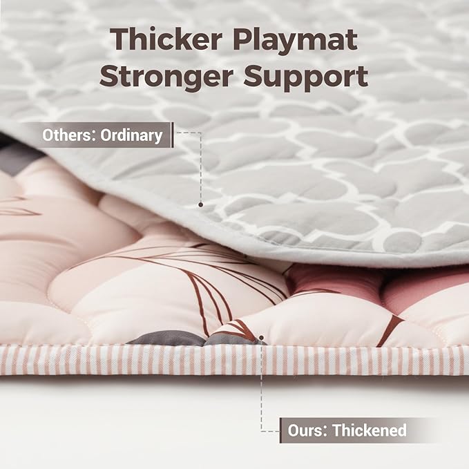 Bunnikins & Clover Baby Play Mats for Floor, 71"x59" Thicken Soft Play Mat, Foldable and Non Slip One-Piece Crawling Mat, Machine Washable Foam Play Mat for Baby, Toddlers Infants, Tummy Time