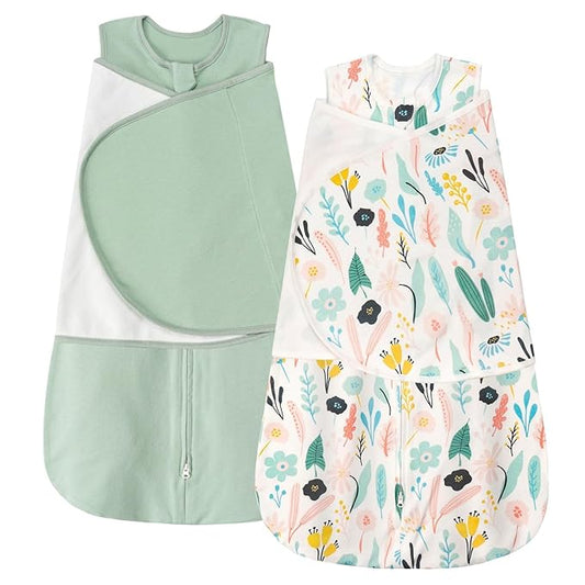 ZIGJOY Sleep Sack Swaddle 1.0 Tog Baby Wearable Blanket 100% Cotton Baby Swaddle Blanket for Newborns 0-6 Months Green&Tropical Rainforest