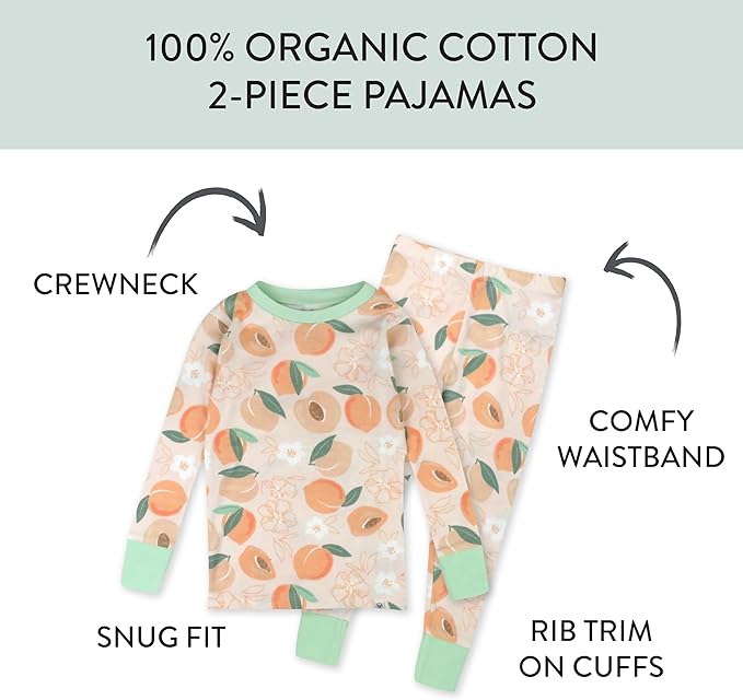 HonestBaby baby-girls 2-piece Pajamas Sleepwear Pjs 100% Organic Cotton for Baby, Toddler, Kids, Girl