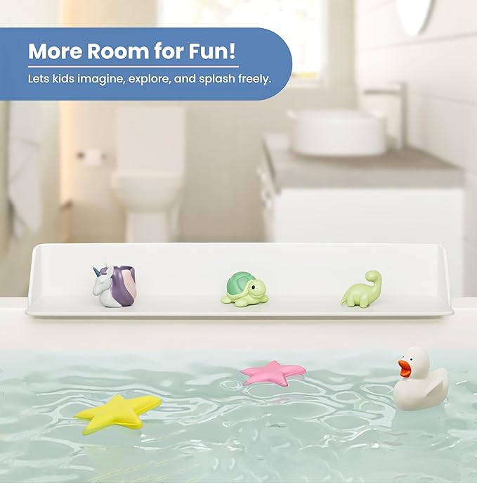 Original PlayPad, Bathtub Splash Guard Play Shelf - Toy Tray Caddy Holder Storage - Suction Cups Attach to Bath Tub - No Mess Water Spill in Bathroom for Toddlers Kids Baby (White)