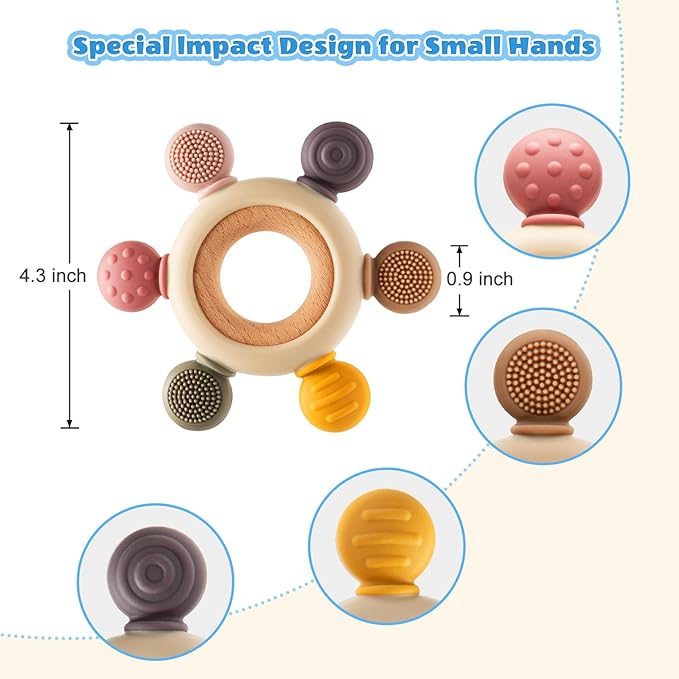 2 Pack Baby Teething Toys for 0-6 6-12 Months, BPA-Free Chew Teether Toys for Teething Pain Relief, Infant Sensory Rattles Toys, Gifts for Newborn Boys Girls 0 3 6 9 12 18 Months