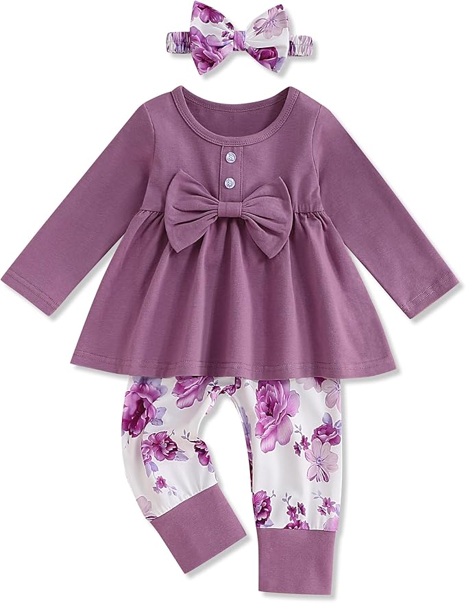oklady Toddler Baby Girl Clothes Solid Color Ruffle Tops Floral Pants with Headband Fall Winter Cute Girl Outfits