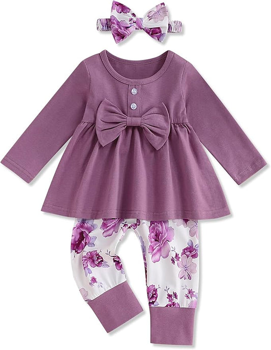 oklady Toddler Baby Girl Clothes Solid Color Ruffle Tops Floral Pants with Headband Fall Winter Cute Girl Outfits