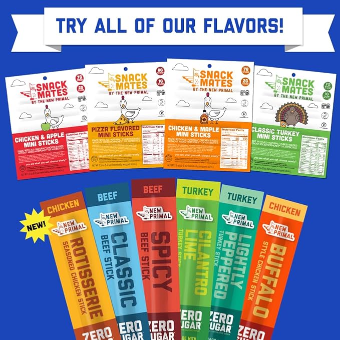 New Primal Rotisserie Chicken Sticks, Zero Sugar High Protein Snack, Gluten Free Whole30 Healthy Snacks, Keto and Paleo Friendly, Jerky Meat Stick, 10g Protein, 20 Ct