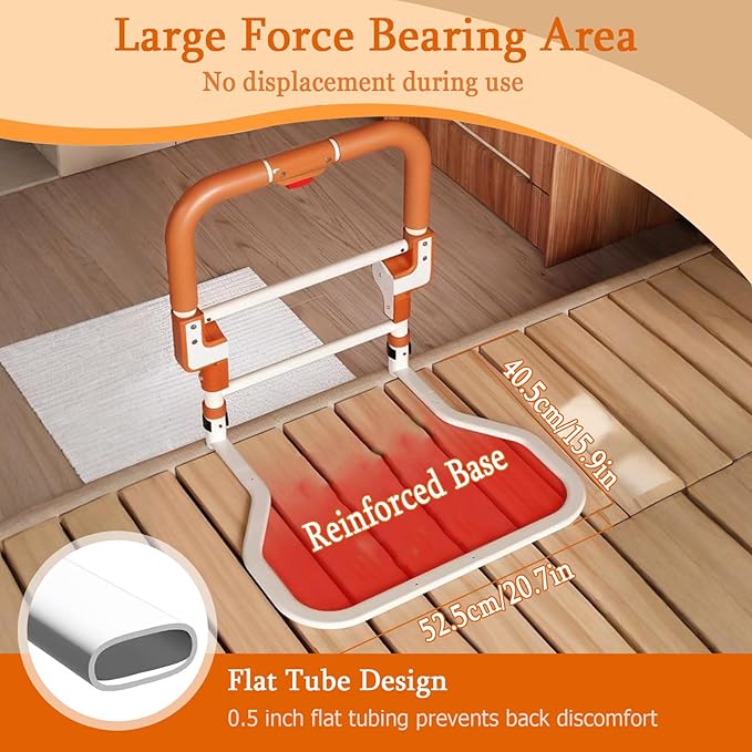 Folding Bed Rails for Elderly Adults Safety, Adjustable Height Bed Assist Rails for Seniors, Foldable Bed Side Rails with Non-Slip Handle and Storage Pouch, Fits King Queen Full Twin Beds