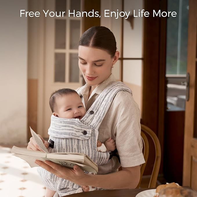 Momcozy Herihuge Baby Carrier - Crafted with Charming Jacquard Weaving, Durable, Stylish and Elegant, All-Day Comfort for Moms, Time Heritage Beige