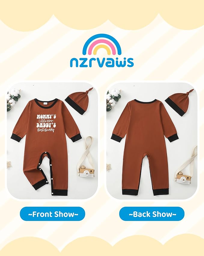 NZRVAWS Baby Boy Clothes Preemie Infant Boy Bear Outfits Jumpsuit Bodysuit Letter Print Romper