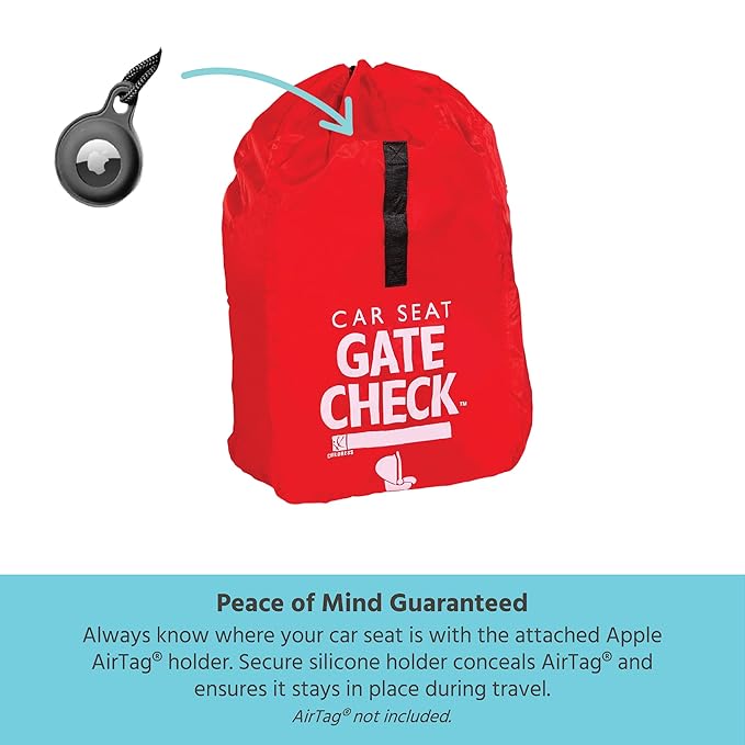 J.L. Childress Gate Check Bag for Car Seats - Travel Bag for Airplane, Fits All Baby & Infant Car Seats, Airport Accessories for Gate Check, Flying Essentials, AirTag Compatible - Red