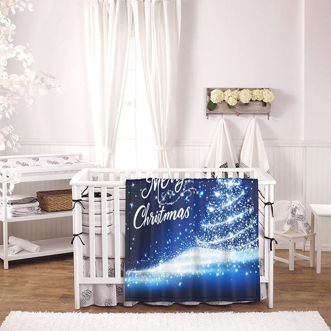 Baby Blanket Merry Christmas Blue Tree for Boy Girl Newborn 30x40 Inch Toddler Infant Nursery Throw Blankets Double Layer Comfy Soft Plush Stroller Crib Quilt