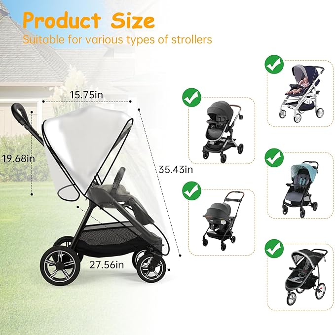 Rain Cover Compatible with Nuna Stroller - Waterproof Stroller Rain Cover, Windproof Travel Weather Shield, Durable Protect from Dust and Snow with Breathable, Travel Strollers Accessories