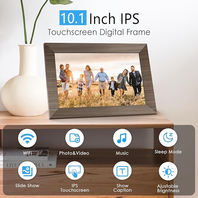 Canupdog 10.1 WiFi Digital Picture Frame, IPS Touch Screen Smart Cloud Digital Photo Frame with 16GB Storage, Wall Mountable, Auto-Rotate, Share Photos from Anywhere Via App, Email